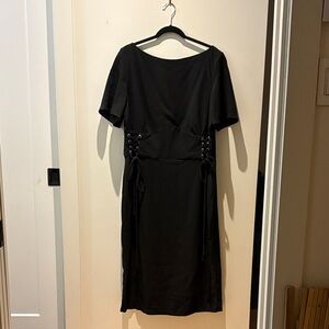 ASOS Black Midi Dress with Lace-Up Detail